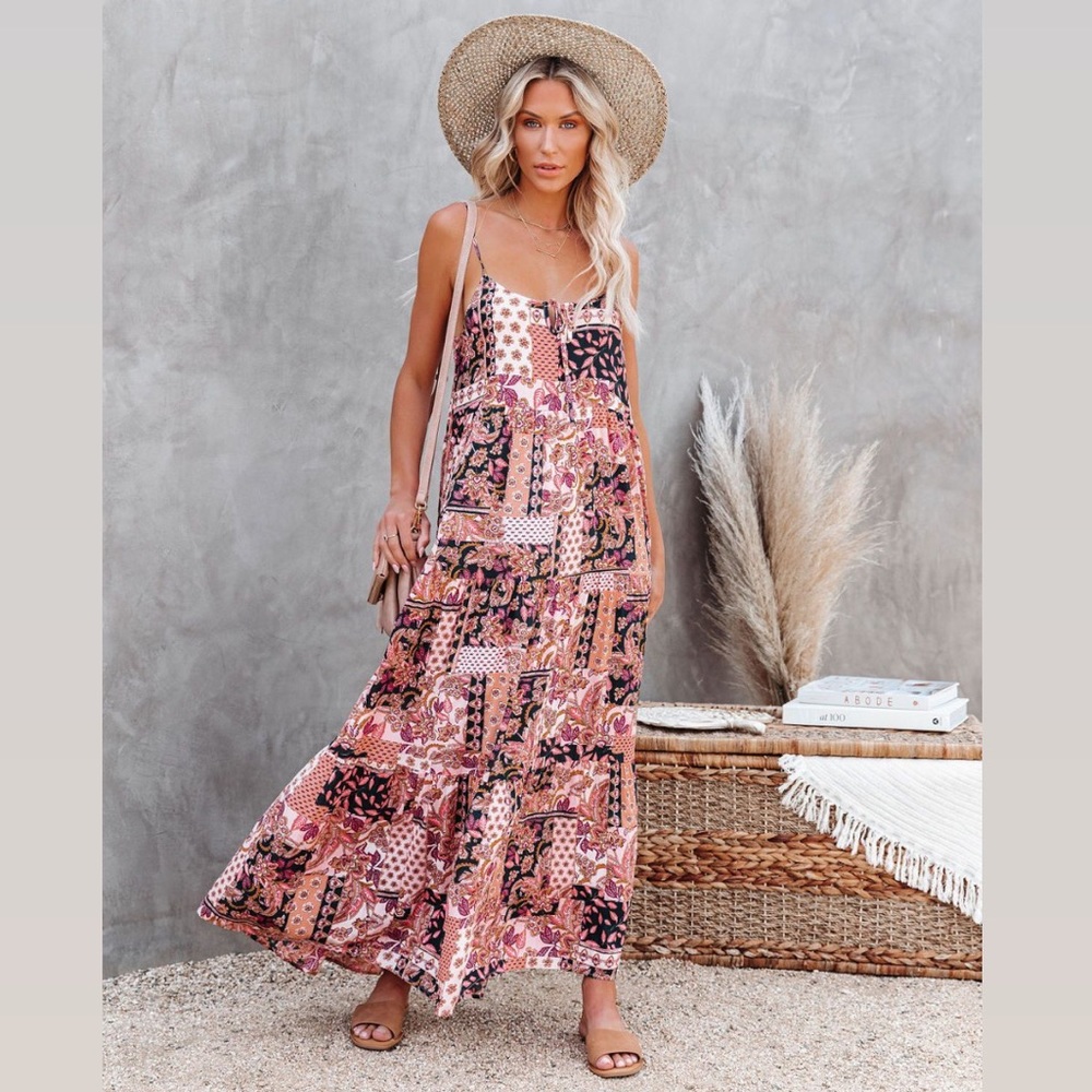 Vici Cabello Patchwork Tiered Maxi Dress